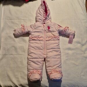 USPA baby girls pink bunting snowsuit 3-6 months fleece lined, has marks, NEW